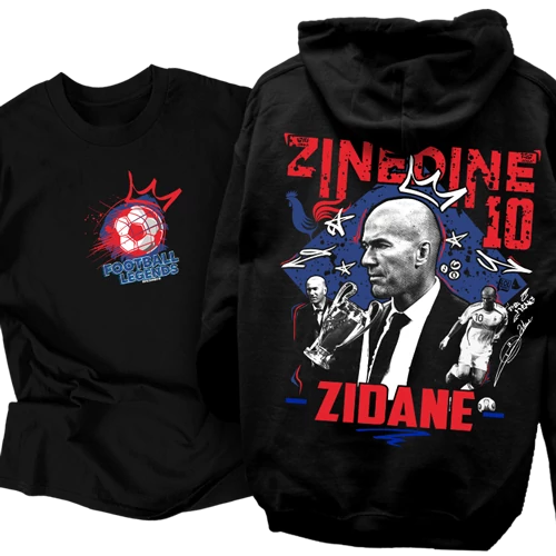 Zinedine Zidane tribute kapucnis pulcsi és póló szett (Fekete)