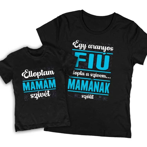 Elloptam mamám szívét (fiús) páros póló szett (Fekete)