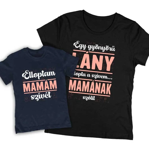 Elloptam mamám szívét (lányos) páros póló szett (Fekete és sötétkék)