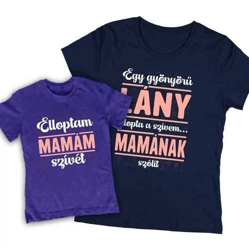 Elloptam mamám szívét (lányos) páros póló szett (Sötétkék és királykék)