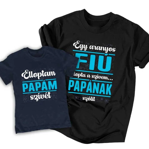 Elloptam papám szívét (fiús) páros póló szett (Fekete és sötétkék)