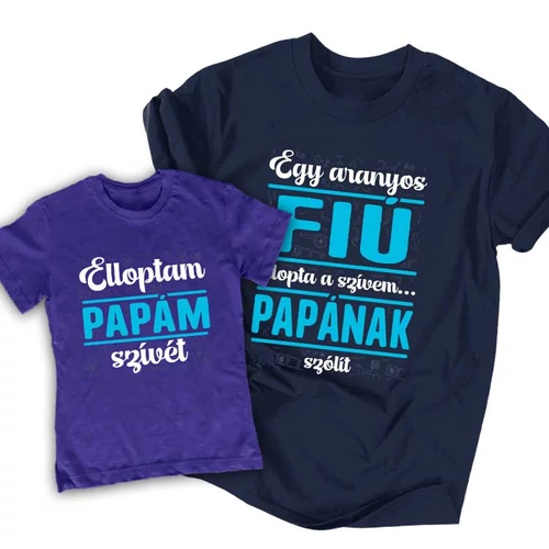 Elloptam papám szívét (fiús) páros póló szett (Sötétkék és királykék)