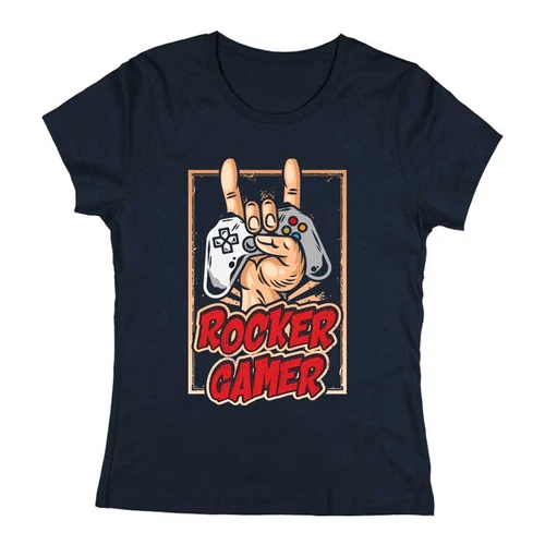 Rocker gamer női póló (Sötétkék)