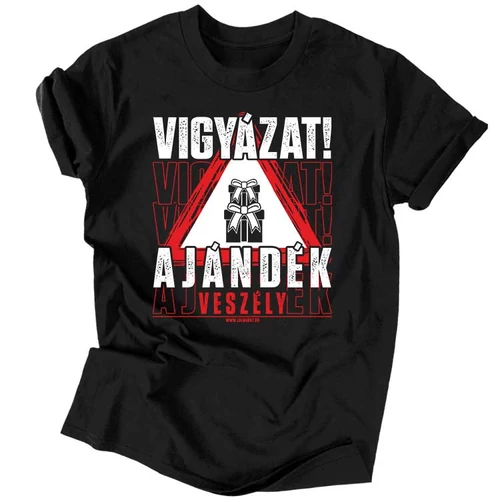 Vigyázat! Ajándék veszély férfi póló (Fekete)
