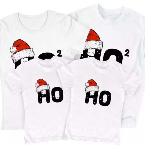 HO HO HO családi póló szett (2 gyerek) (Fehér)