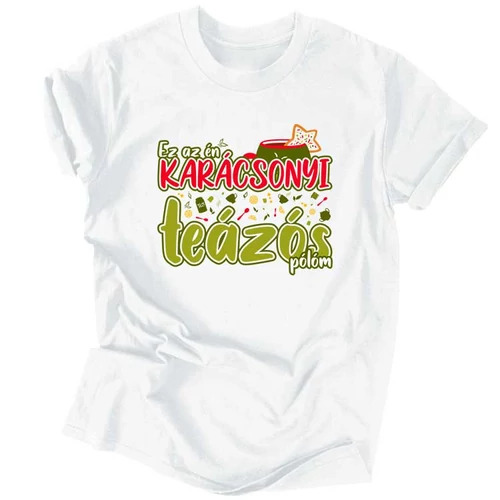 Karácsonyi teázós férfi póló (Fehér)