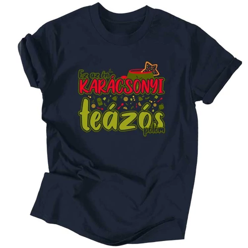 Karácsonyi teázós férfi póló (Sötétkék)