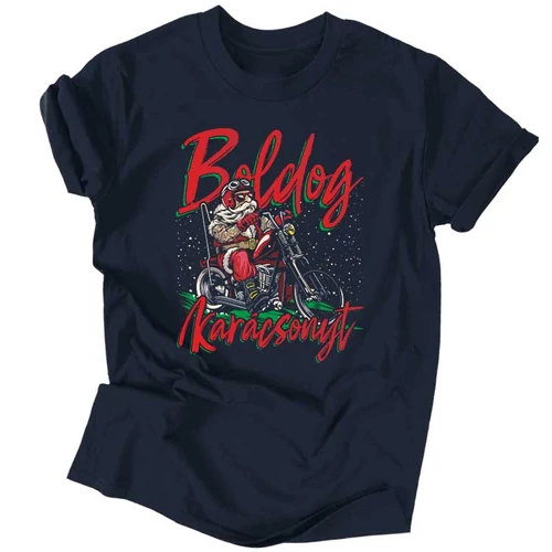 Boldog Karácsonyt (motoros) férfi póló (Sötétkék)
