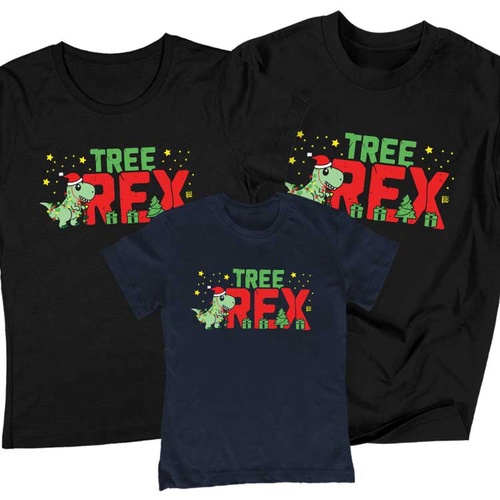 Tree rex családi póló szett (1 gyerek) (Fekete-sötétkék))