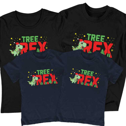 Tree rex családi póló szett (2 gyerek) (Fekete-Sötétkék)