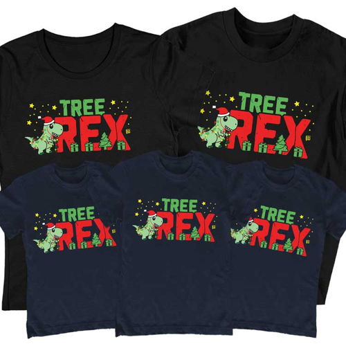 Tree rex családi póló szett (3 gyerek) (Fekete-Sötétkék)