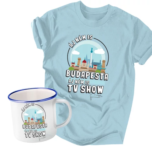 Áj ném is férfi póló + Fémbögre szett (Világoskék)