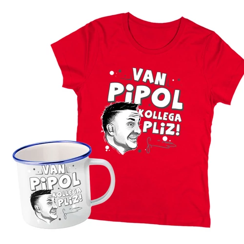 Kolega pliz női póló + Fémbögre szett (Piros)