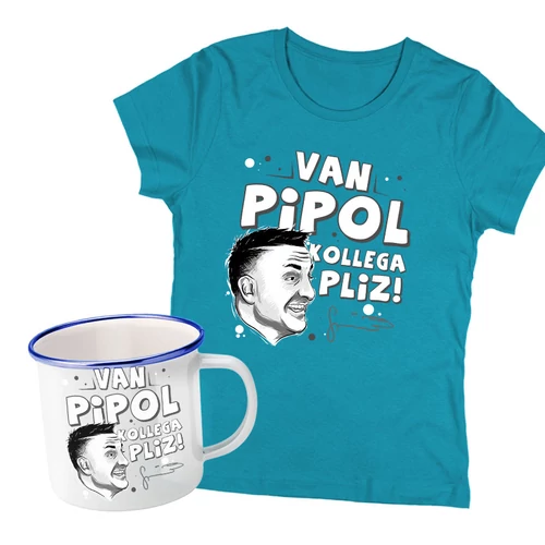 Kolega pliz női póló + Fémbögre szett (Türkiz)