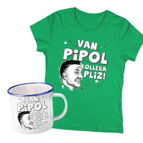 Kolega pliz női póló + Fémbögre szett (Zöld)