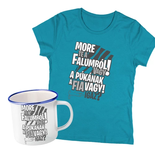 More női póló + Fémbögre szett (Türkiz)