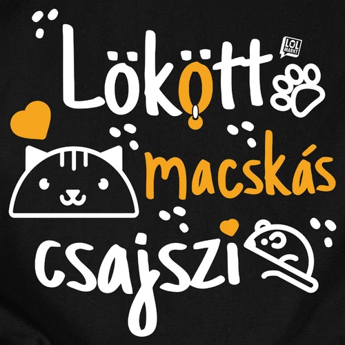 Lökött macskás csajszi női póló (B_Fekete)