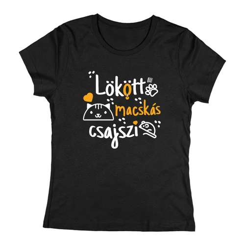 Lökött macskás csajszi női póló (Fekete)