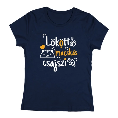 Lökött macskás csajszi női póló (Sötétkék)