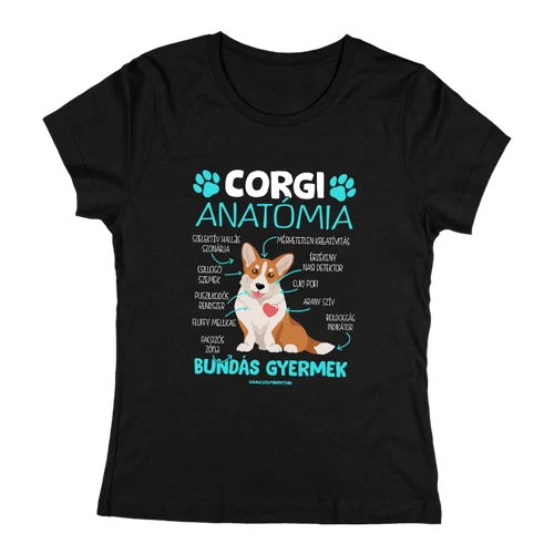 Corgi  anatómia női póló (Fekete)