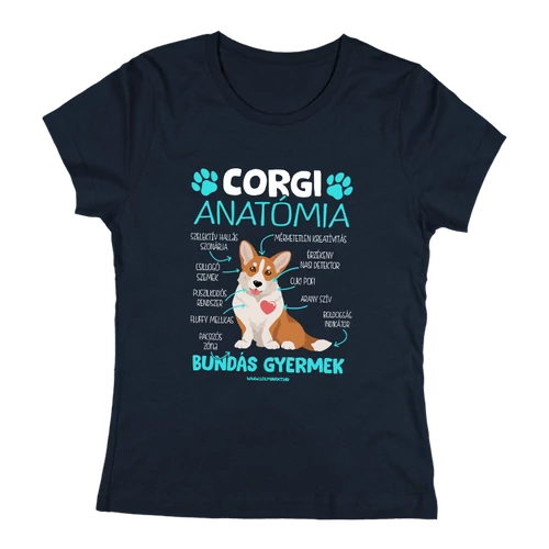 Corgi anatómiai női póló (Sötétkék)