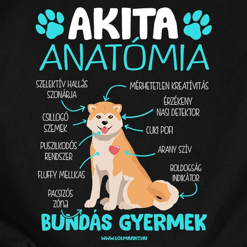 Akita anatómia női póló (B_Fekete)