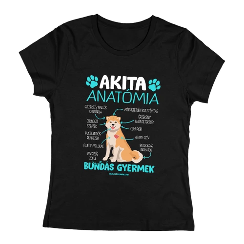 Akita anatómia női póló (Fekete)