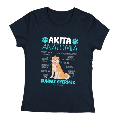 Akita anatómia női póló (Sötétkék)