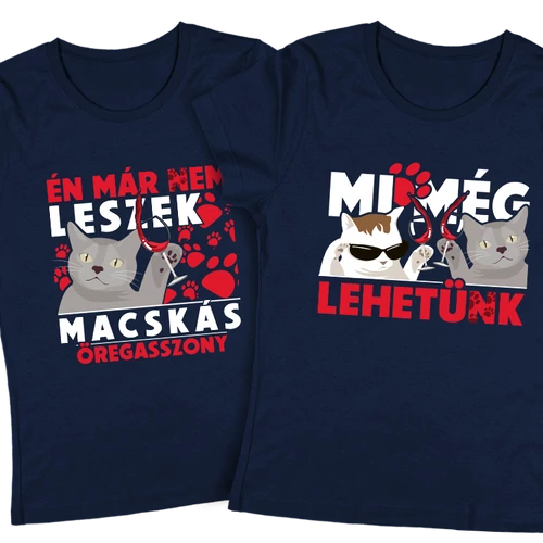 Macskás Öregasszony - lánybúcsús póló (Sötétkék)