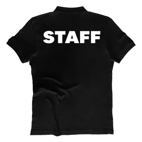 Rendezvényre Staff feliratos férfi galléros póló (Fekete)