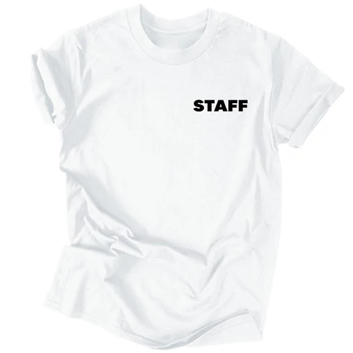 Rendezvényre Staff feliratos férfi póló (Fehér)