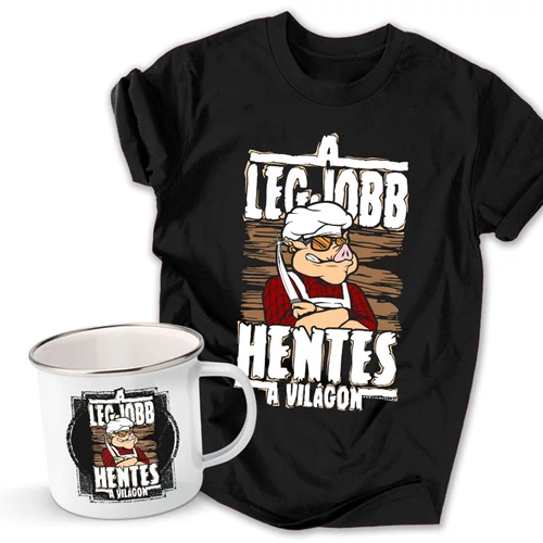 A legjobb hentes a világon póló és fém bögre szett (Fekete pólóval)