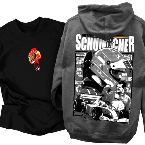 Michael Schumacher tribute kapucnis pulcsi és MS Helm póló szett (Fekete-Grafit)