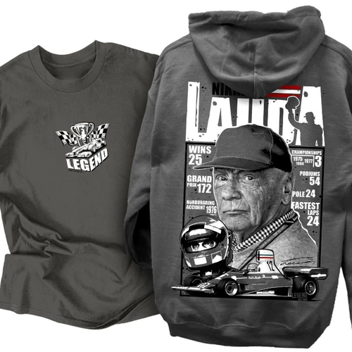 LAUDA - Nikki Lauda Tribute kapucnis pulcsi és F1 Legend póló szett (Grafit - Grafit)