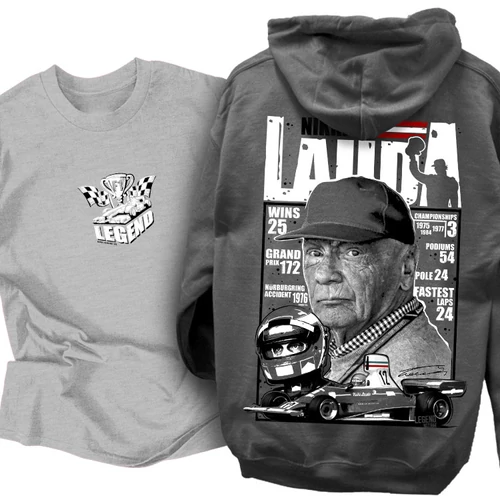 LAUDA - Nikki Lauda Tribute kapucnis pulcsi és F1 Legend póló szett (Szürke - Grafit)