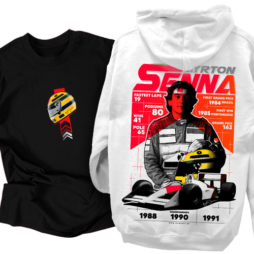 SENNA - Ayrton Senna Tribute kapucnis pulcsi és AS Helm póló szett (Fekete-Fehér)
