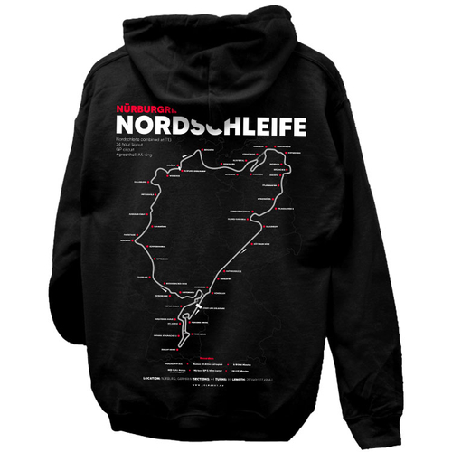 Nordschleife pálya térképes kapucnis pulóver (Fekete)