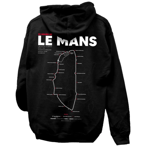 LE MANS pálya térképes kapucnis pulóver (Fekete)