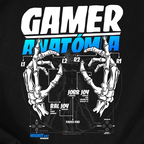 Gamer Anatómia (PS) női póló (B_Fekete)
