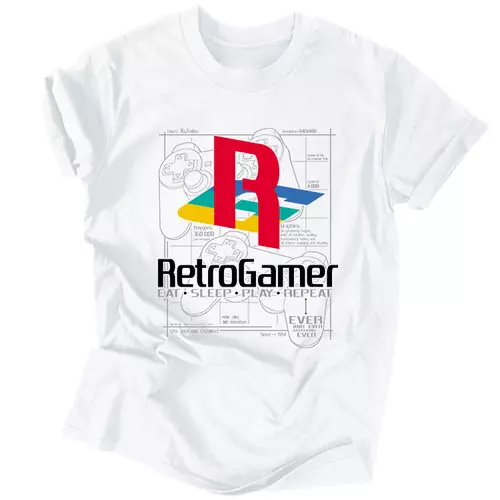RetroGamer (PS) férfi póló (Fehér)