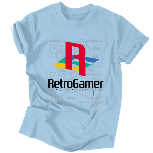 RetroGamer (PS) férfi póló (Világoskék)