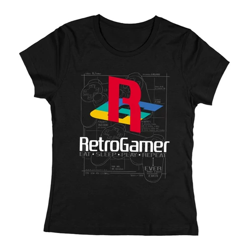 RetroGamer (PS) női póló (Fekete)