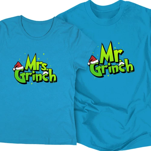 Mr és Mrs Grinch páros póló szett (Türkiz)
