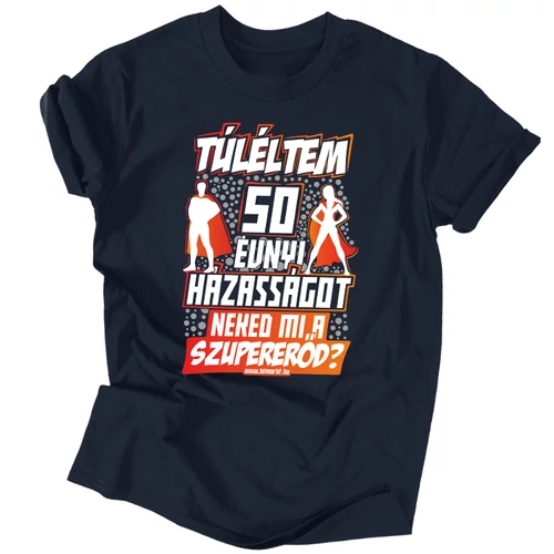 Túléltem X évnyi házasságot férfi póló (Navy)