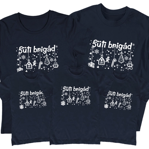 Süti brigád családi póló szett (3 gyerek) (Sötétkék)