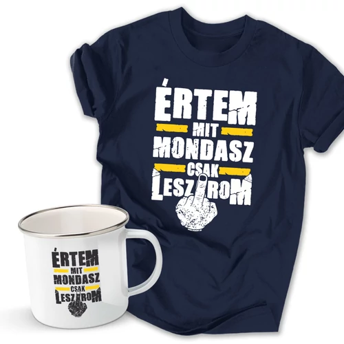 Értem mit mondasz férfi póló és fém bögre szett (Sötéték pólóval)