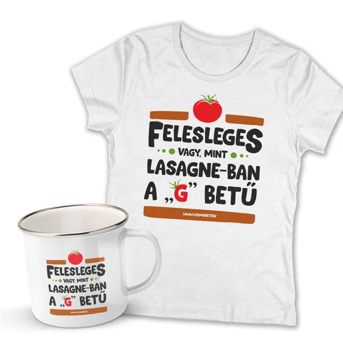 Felesleges vagy női póló + Fémbögre szett (Fehér pólóval)