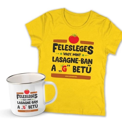 Felesleges vagy női póló + Fémbögre szett (Sárga pólóval)