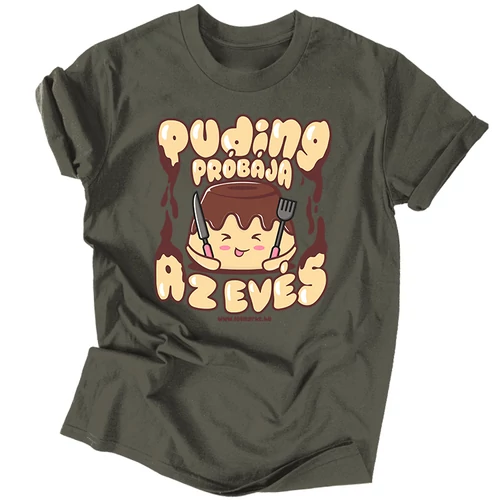 Puding próbája az evés férfi póló (Grafit)
