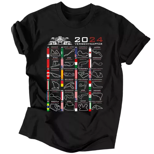 Forma 1 versenynaptár 2024 férfi póló (Fekete)